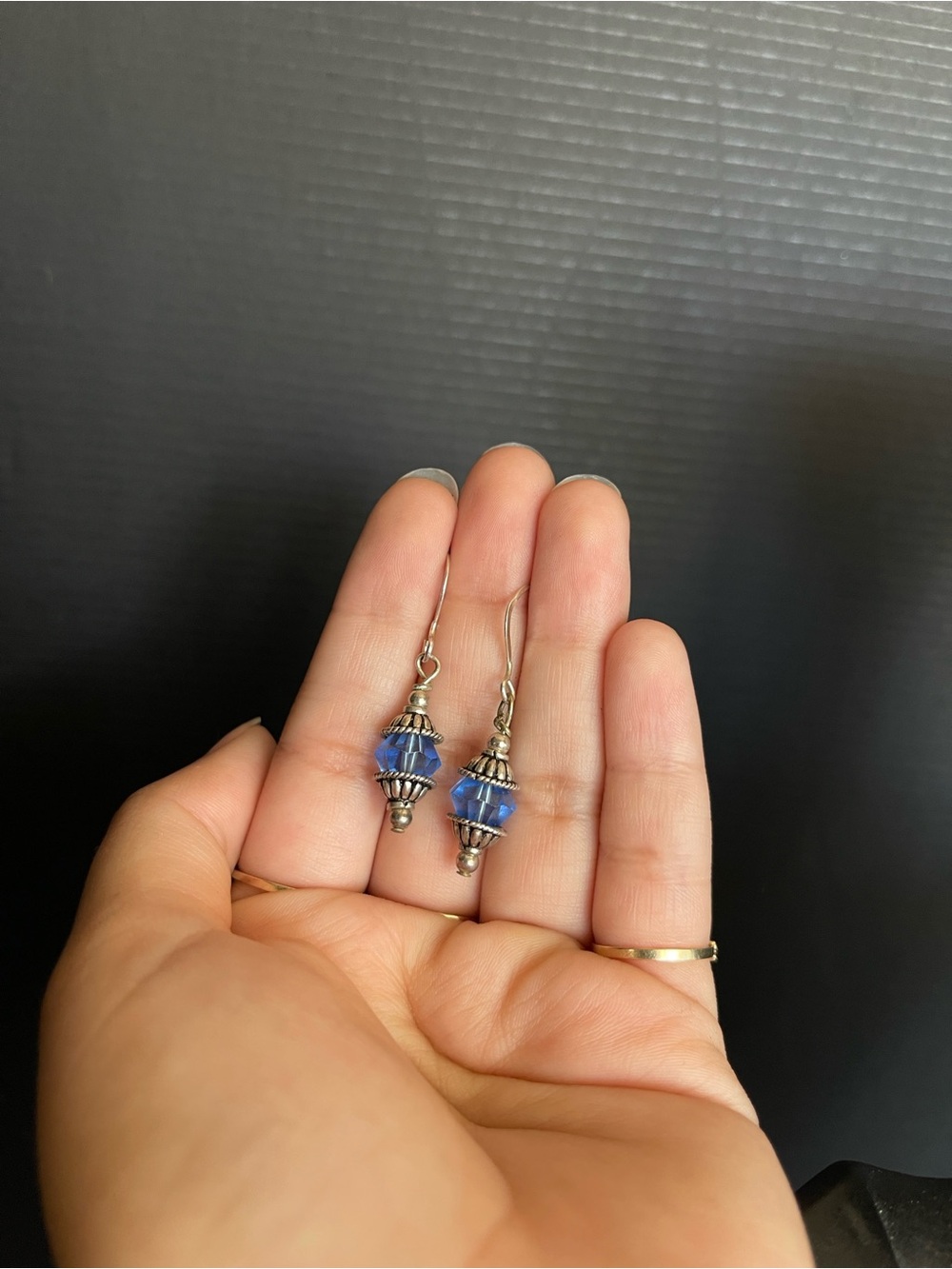 Sterling silver blue crystal dangle drop earrings - Picture 6 of 6